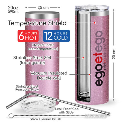 Θερμός Glitter 600ml Ροζ με Ζώδιο 04 | egoetego.gr