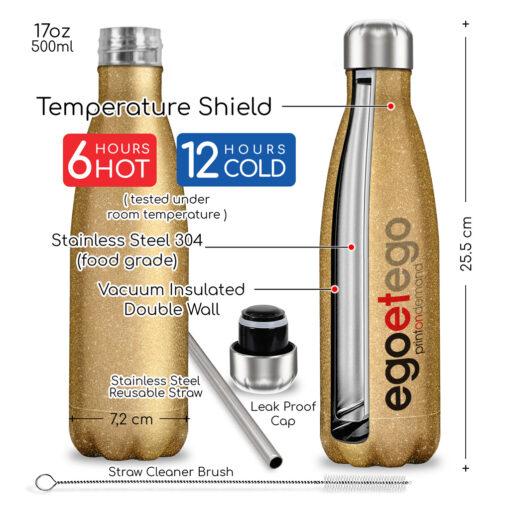 Μπουκάλι Θερμός Glitter 500ml Χρυσό με Ζώδιο 05 | egoetego.gr