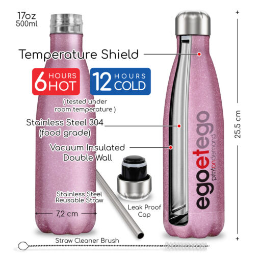 Μπουκάλι Θερμός Glitter 500ml Ροζ με Ζώδιο 05 | egoetego.gr