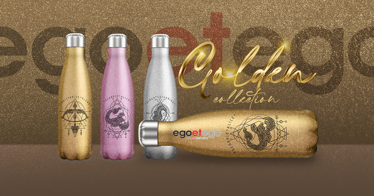 egoetego.gr | Golden Collection | Μπουκάλια Tumbler Χρυσά Glitter